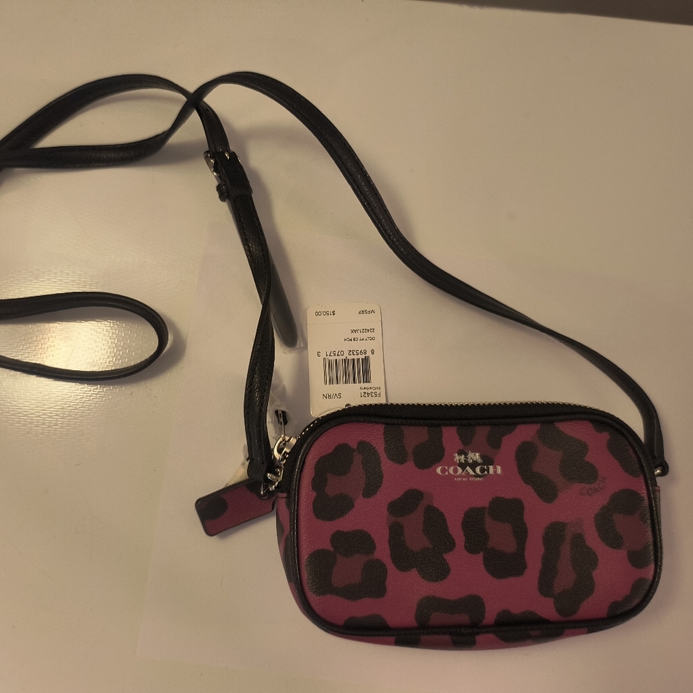 Coach Leopard Ocelot CRANBERRY CrossBody Small Purse